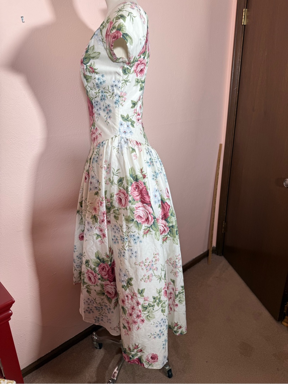 Vintage Loralie original rose floral full skirt Victorian tea dress medium - Picture 4 of 16